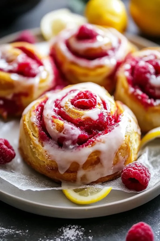 Raspberry Cinnamon Rolls with Lemon Glaze