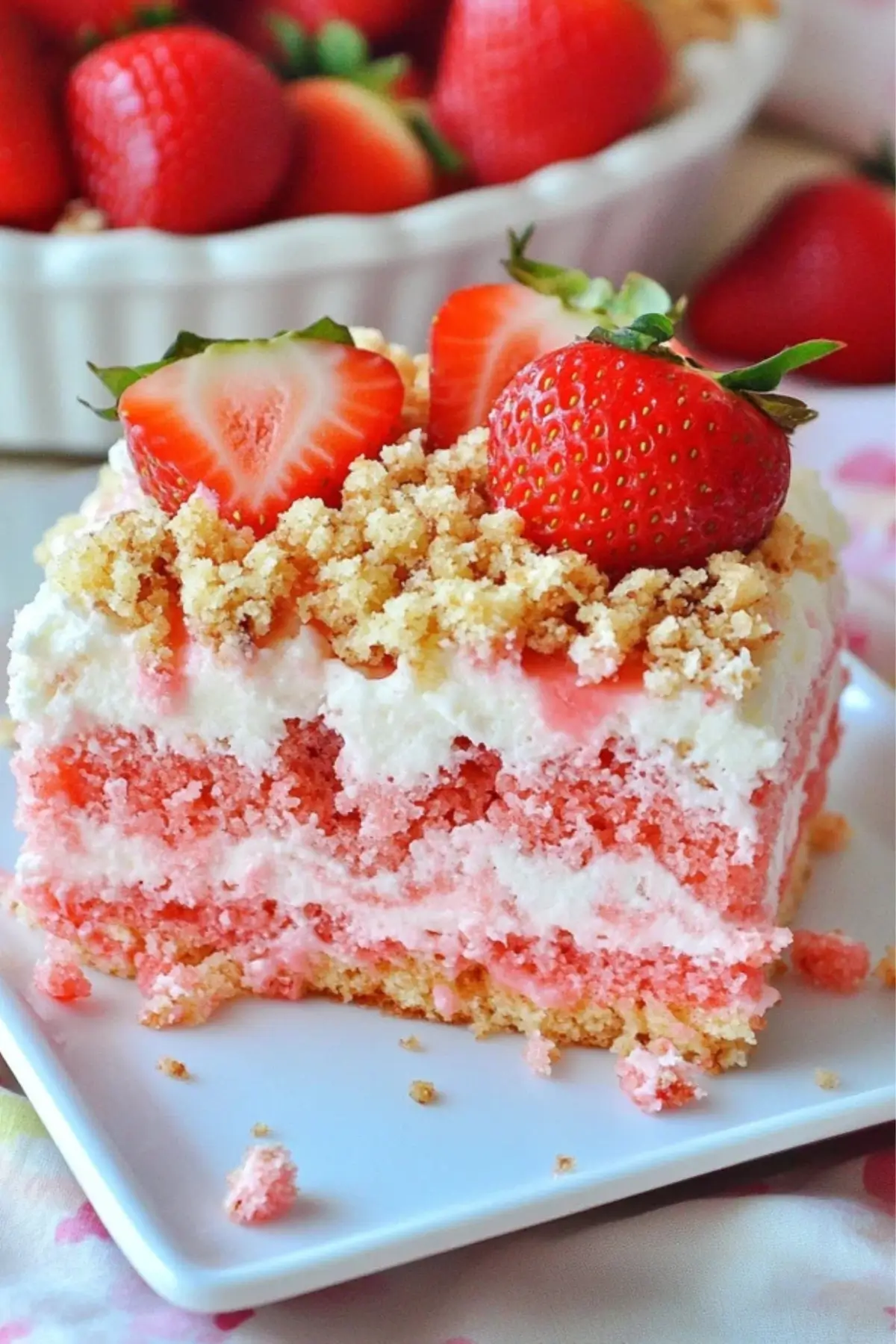 Strawberry Crunch Poke Cake