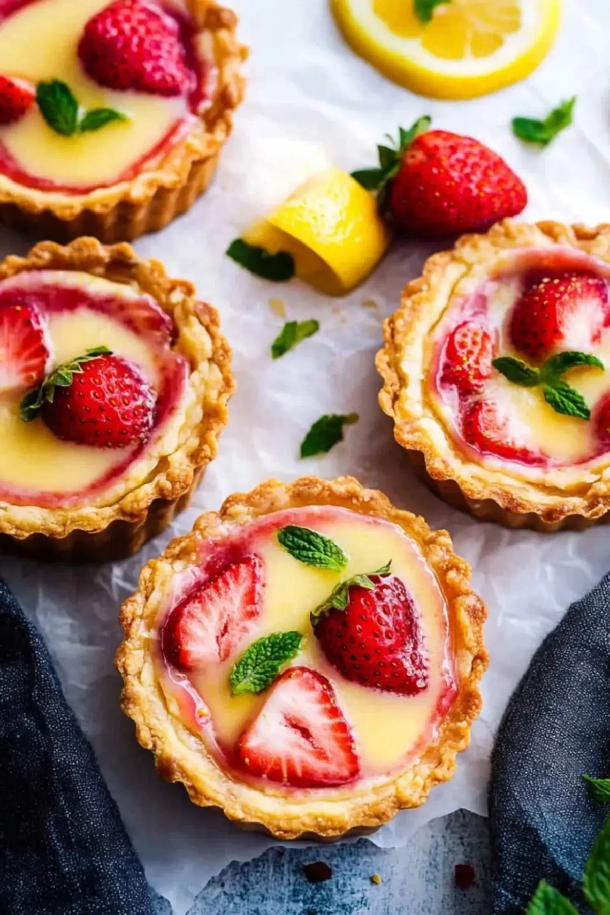 Strawberry Honey Custard Tarts with Lemon Curd