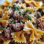 Cheesy Beef and Bowtie Pasta in Garlic Butter