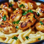 Garlic Butter Chicken Bites with Savory Creamy Parmesan Pasta