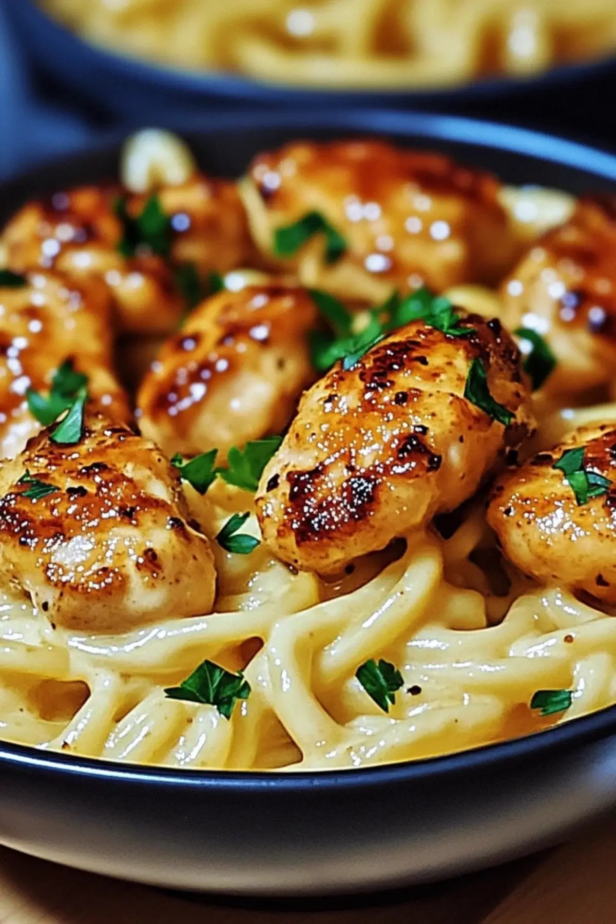 Garlic Butter Chicken Bites with Savory Creamy Parmesan Pasta