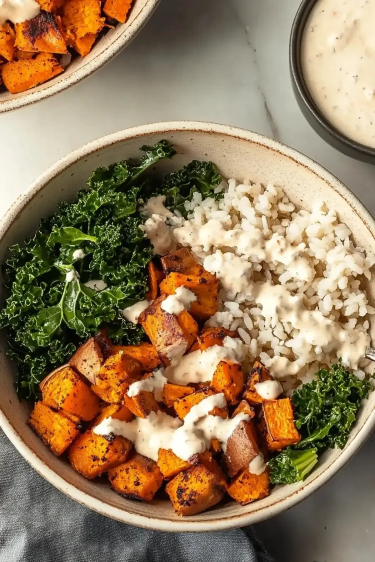 Roasted Sweet Potato, Chicken, Kale, and Rice Bowls for Two