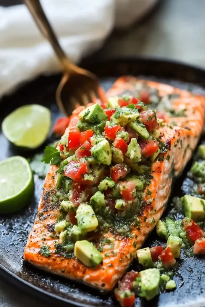 Baked Cilantro Lime Salmon with Avocado Salsa