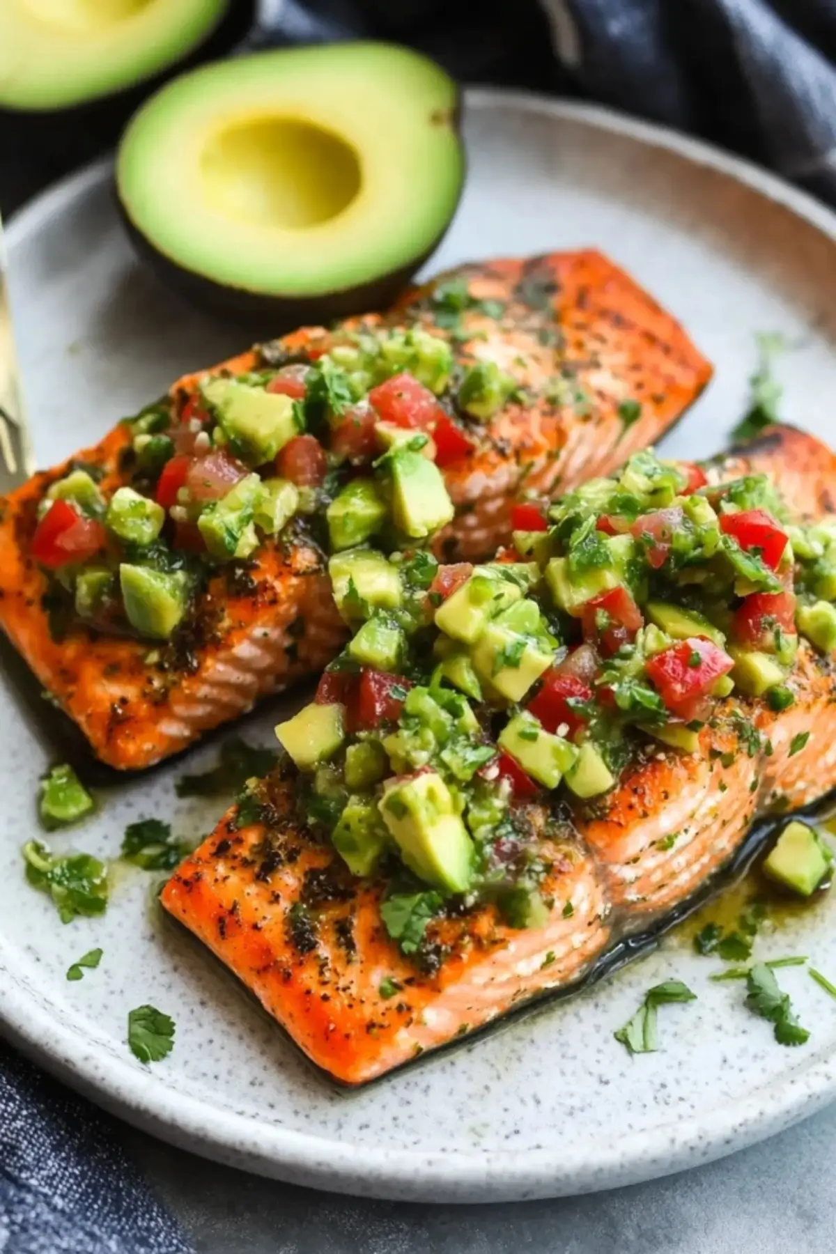 Baked Cilantro Lime Salmon with Avocado Salsa
