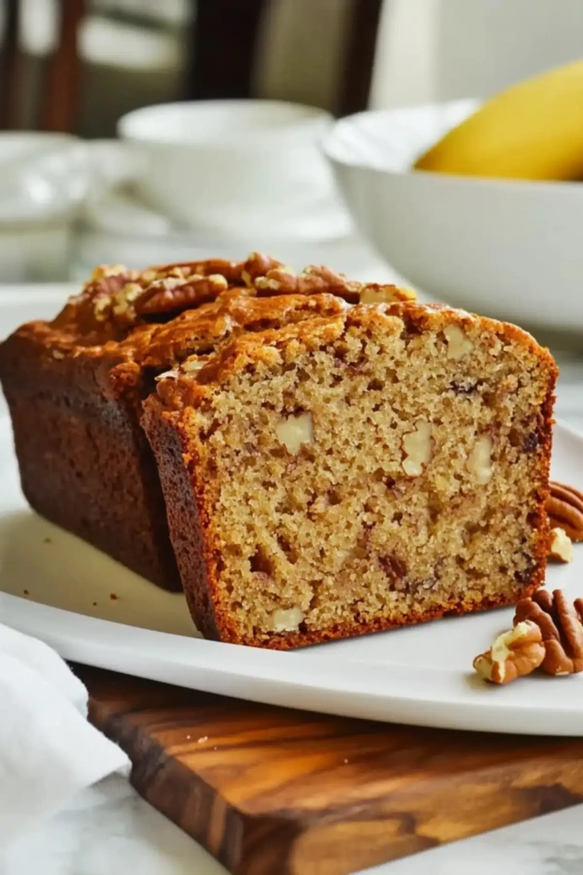 Banana Nut Bread with Maple Syrup and Pecans 