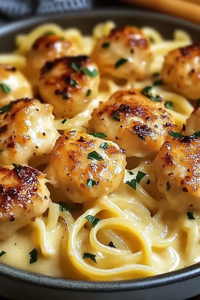 Garlic Butter Chicken Bites Creamy Parmesan Pasta