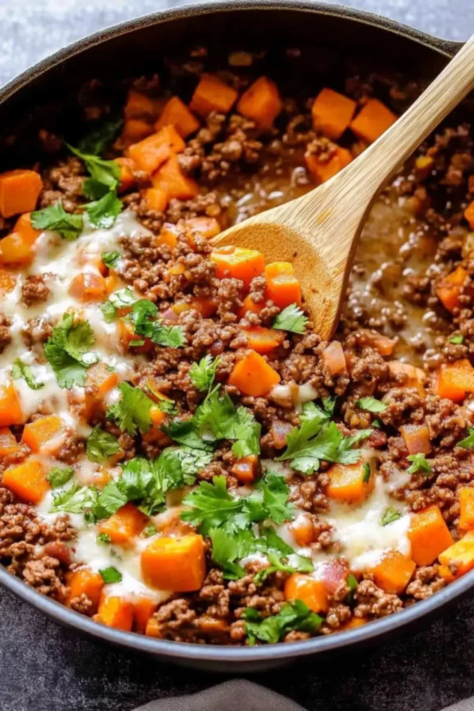 Southwest Ground Beef and Sweet Potato Skillet