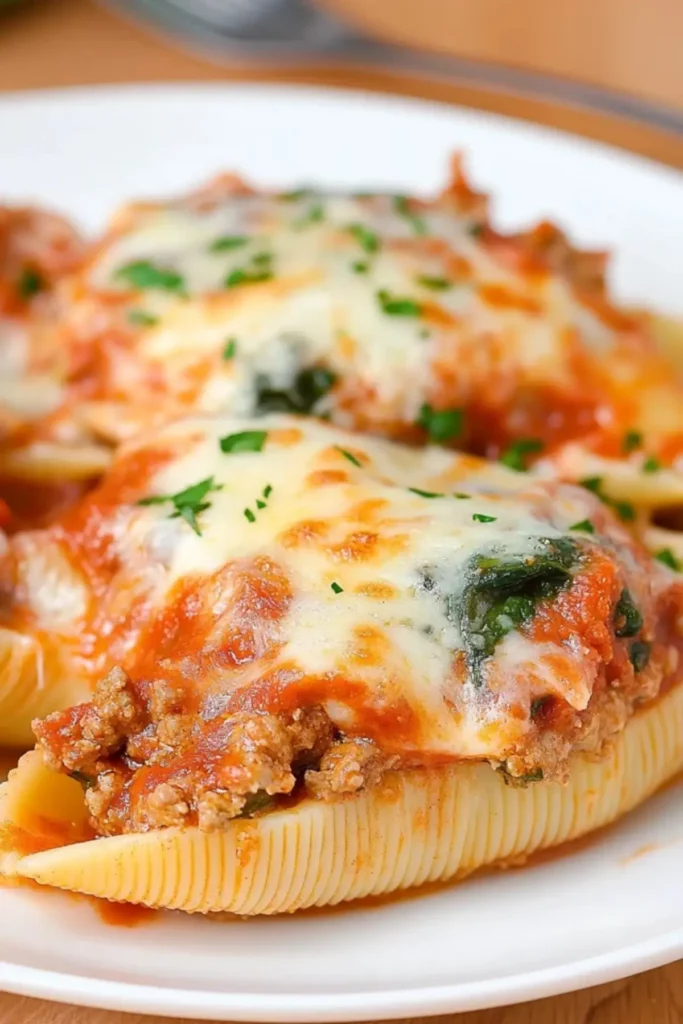 Stuffed Pasta Shells with Ground Beef Ricotta and Spinach