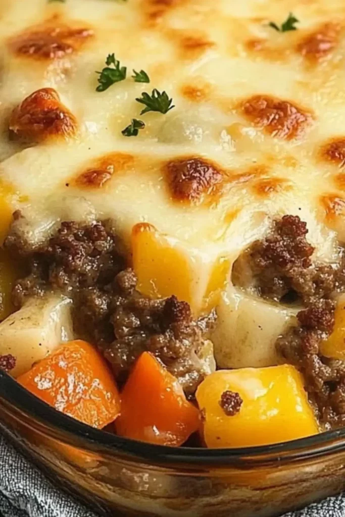 Amish Hamburger with Fall Veggies Bake