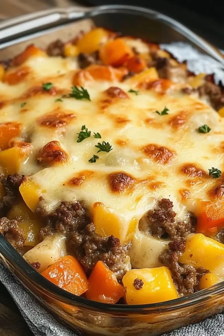 Amish Hamburger with Fall Veggies Bake