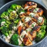 Grilled Chicken & Broccoli Bowls with Creamy Garlic Sauce