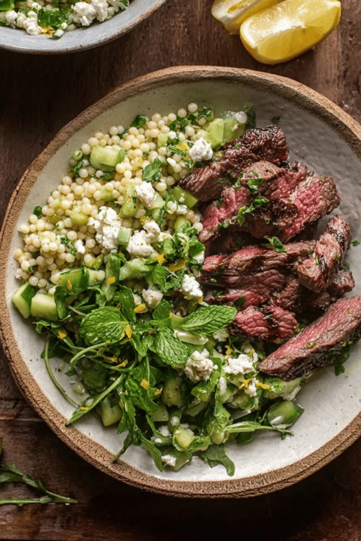 Grilled Skirt Steak with Lemon Herb Couscous Salad