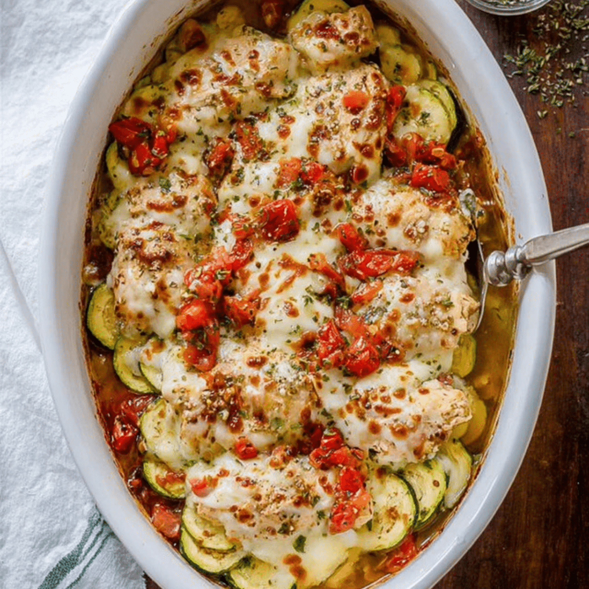 Mediterranean Chicken Zucchini Bake