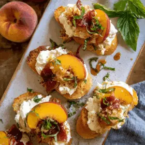 Peach Burrata Parmesan Crostini