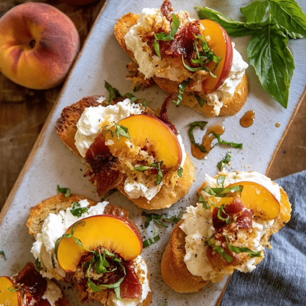 Peach Burrata Parmesan Crostini
