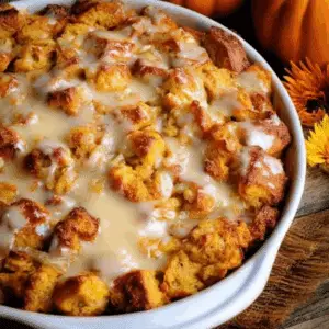 Pumpkin Bread Pudding with Apple Cider Butter Sauce