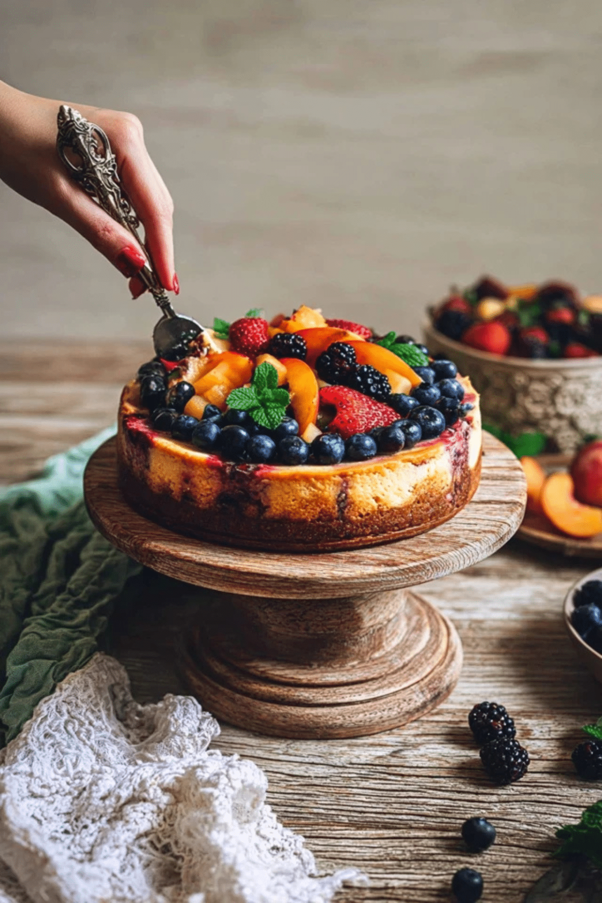 Summer Berry and Peach Cheesecake