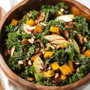 Autumn Kale Salad with Maple Balsamic Vinaigrette