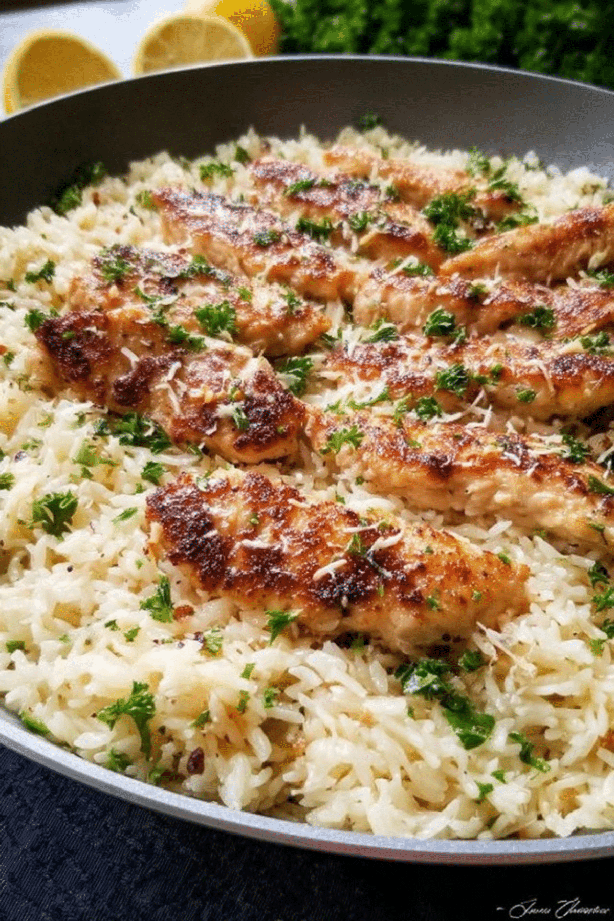 Chicken Scampi with Garlic Parmesan Rice