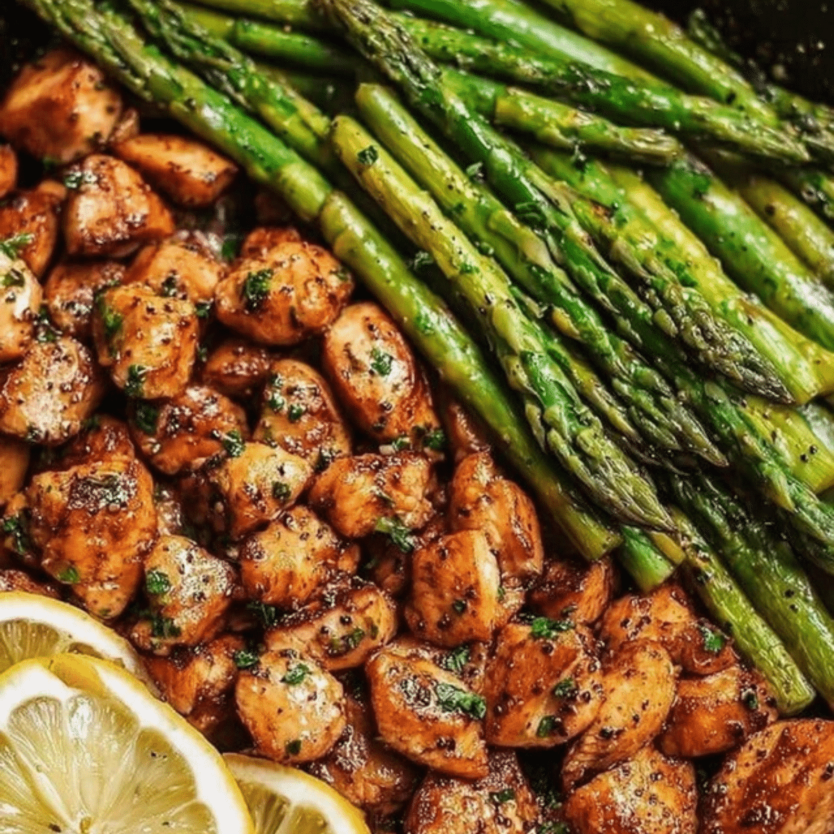 Garlic Butter Chicken Bites with Asparagus