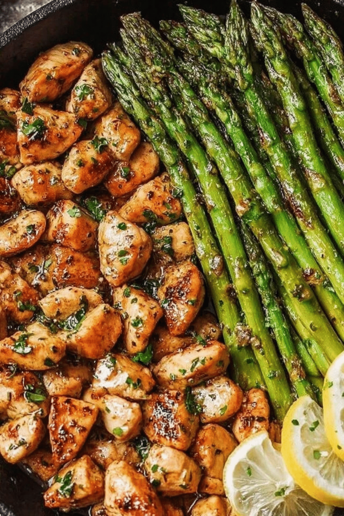 Garlic Butter Chicken Bites with Asparagus
