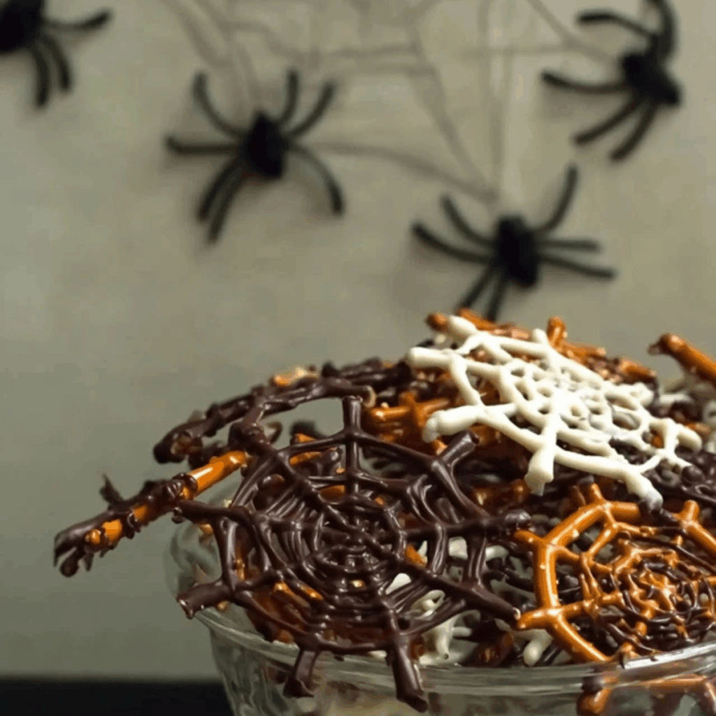 Halloween, Chocolate Pretzel Spider Webs