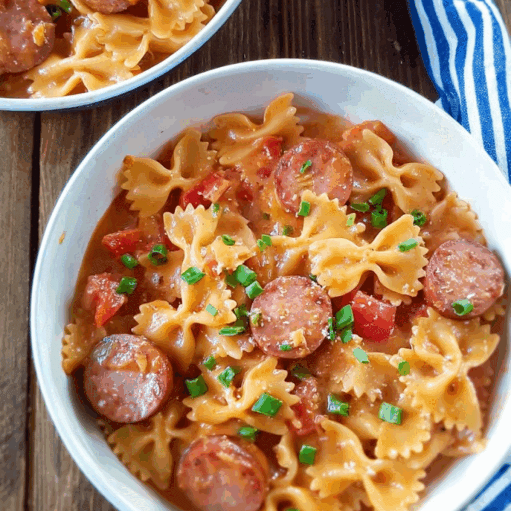 One Pot Cheesy Smoked Sausage Pasta
