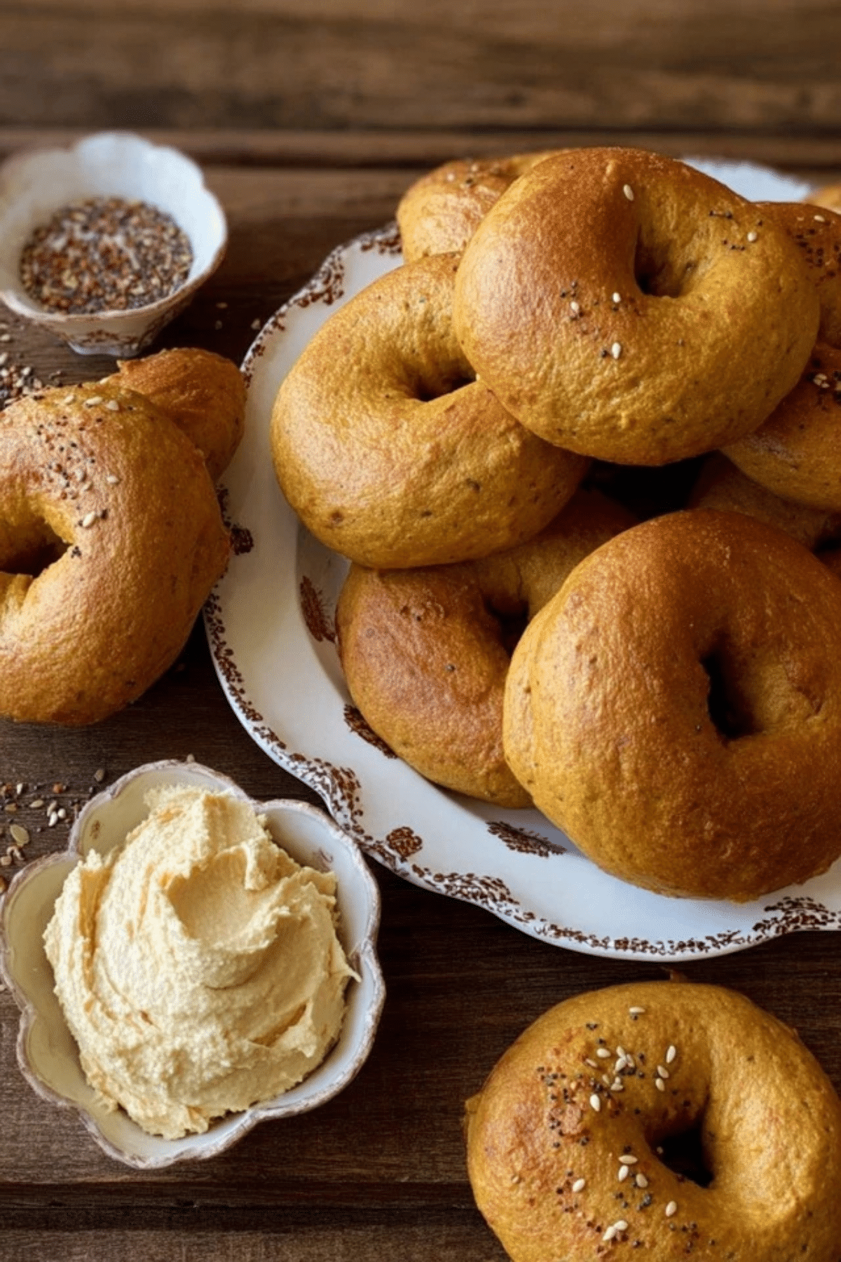 Pumpkin Sourdough Bagels with Pumpkin Spice Cream Cheese