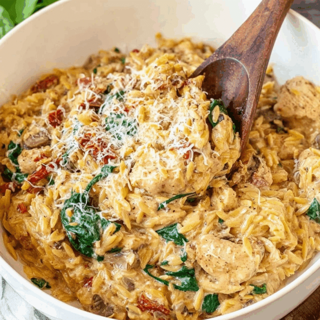 Slow Cooker Creamy Tuscan Chicken Orzo