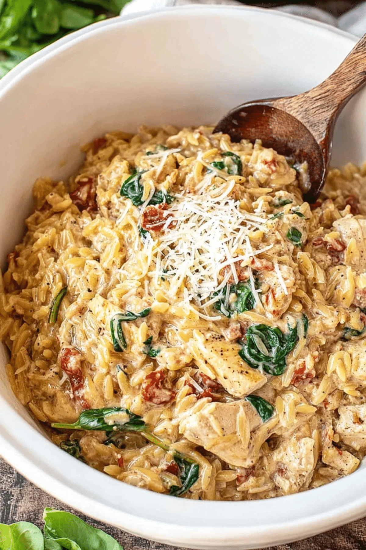 Slow Cooker Creamy Tuscan Chicken Orzo
