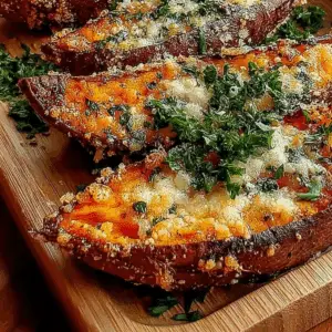 Garlic Parmesan Sweet Potato Wedges