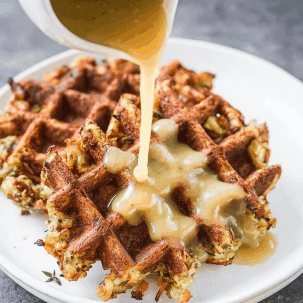 Leftover Stuffing Waffles with Maple Gravy (2)