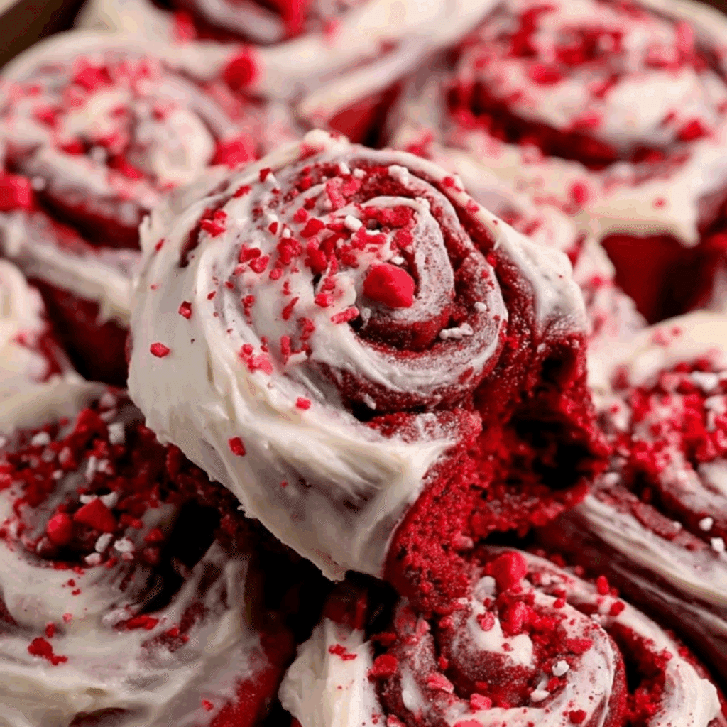 Red Velvet Cinnamon Rolls with Cream Cheese Frosting