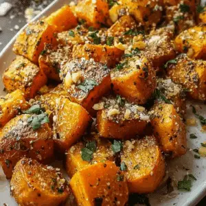 Roasted Sweet Potatoes with Garlic and Parmesan