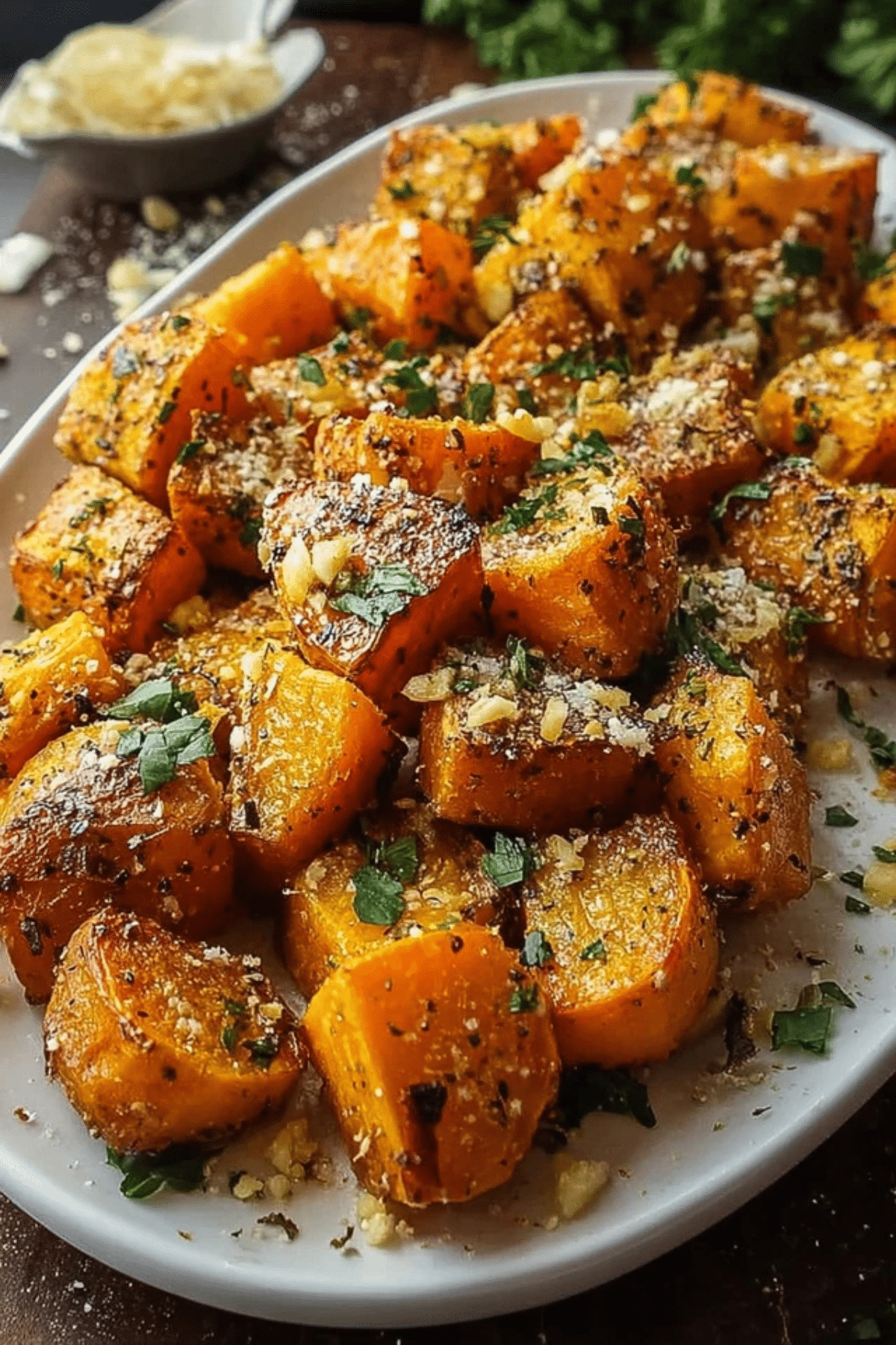 Roasted Sweet Potatoes with Garlic and Parmesan