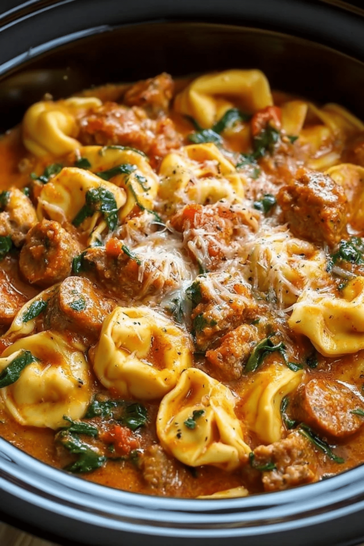 Crockpot Cheese Tortellini and Sausage