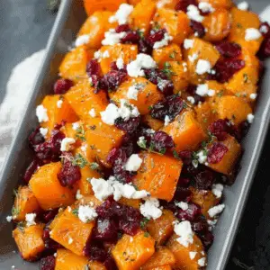 Honey Roasted Butternut Squash with Cranberries and Feta