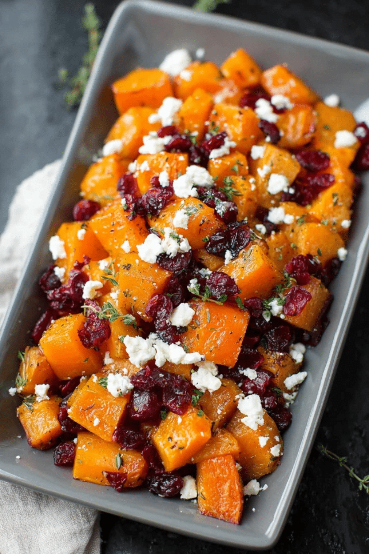 Honey Roasted Butternut Squash with Cranberries and Feta