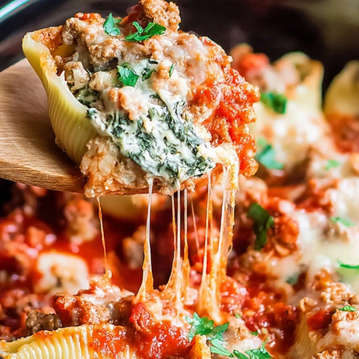 Slow Cooker Stuffed Shells with Sausage and Spinach