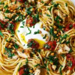 Chicken Spaghetti with Burrata and Lemon Butter Garlic Sauce