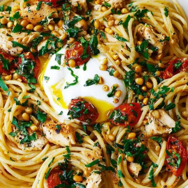 Chicken Spaghetti with Burrata and Lemon Butter Garlic Sauce