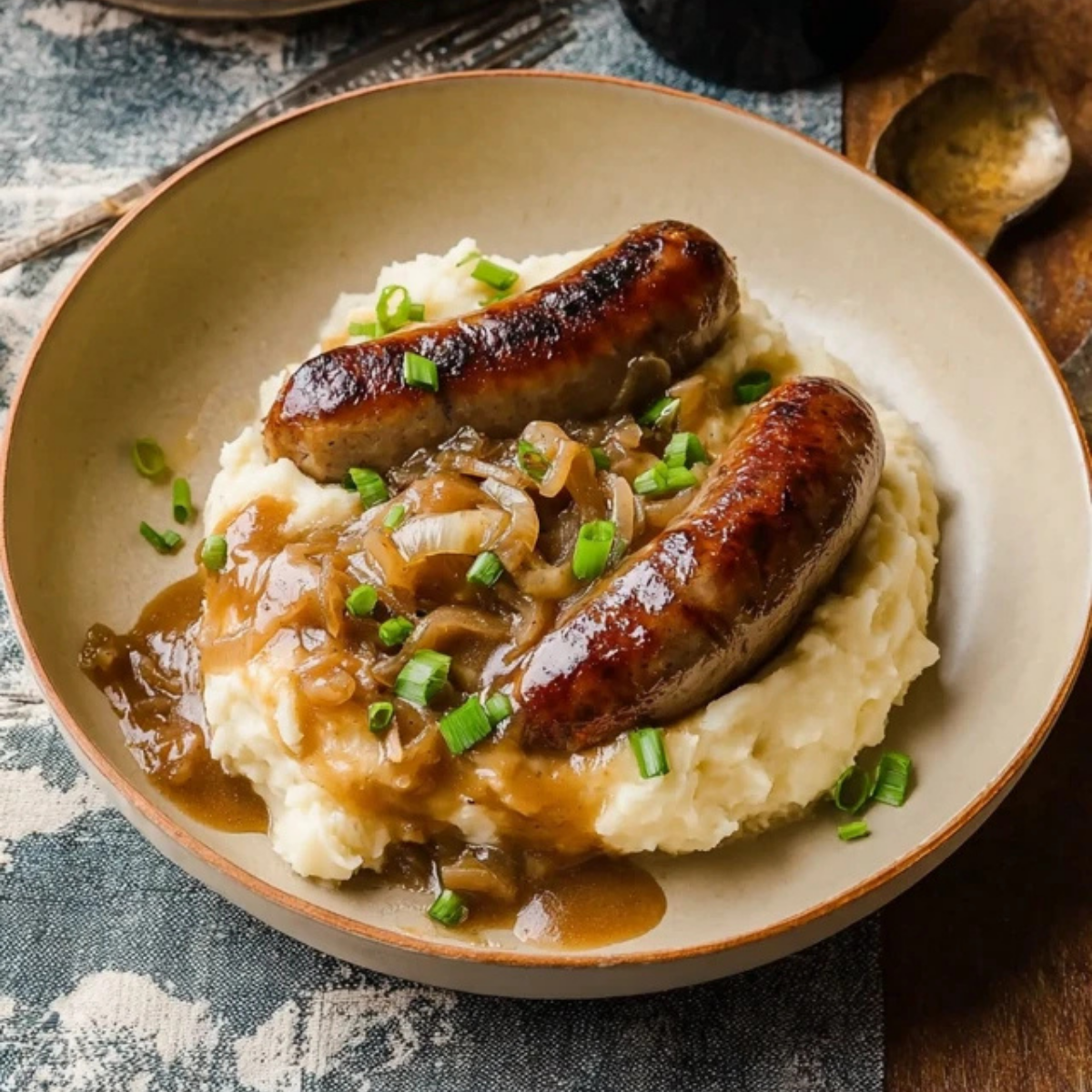 Irish Bangers and Mash with Guinness Onion Gravy