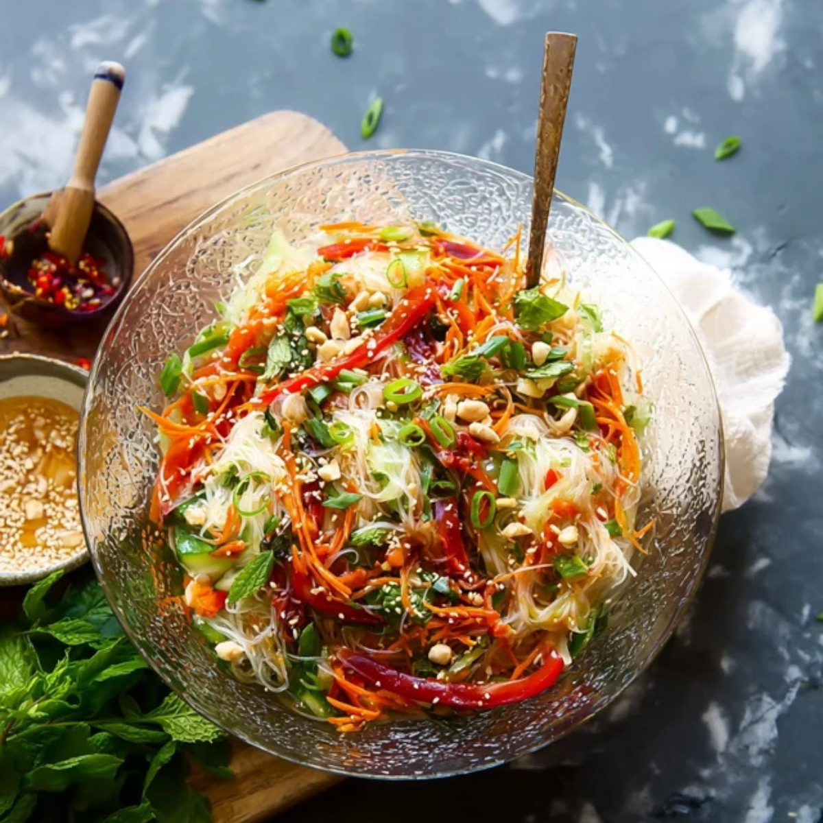 Spring Roll Salad with Spicy Ginger Dressing