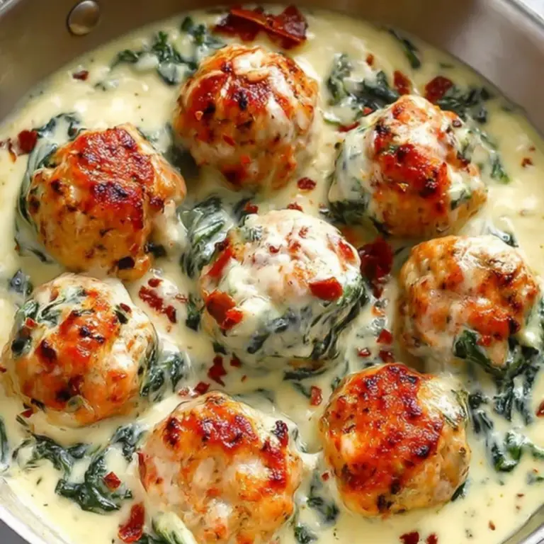 Baked Chicken Ricotta Meatballs with Spinach Alfredo Sauce