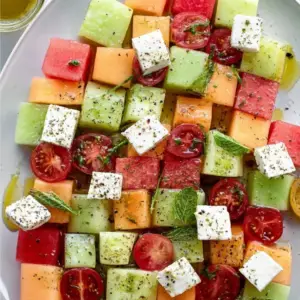 Melon Mosaic Salad with Hot Honey Vinaigrette
