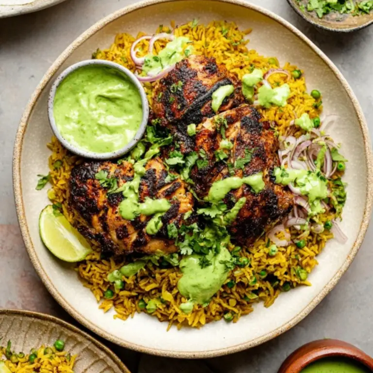 Peruvian Chicken & Rice with Green Sauce