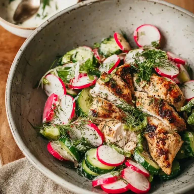 Radish Cucumber Salad with Black Pepper Chicken