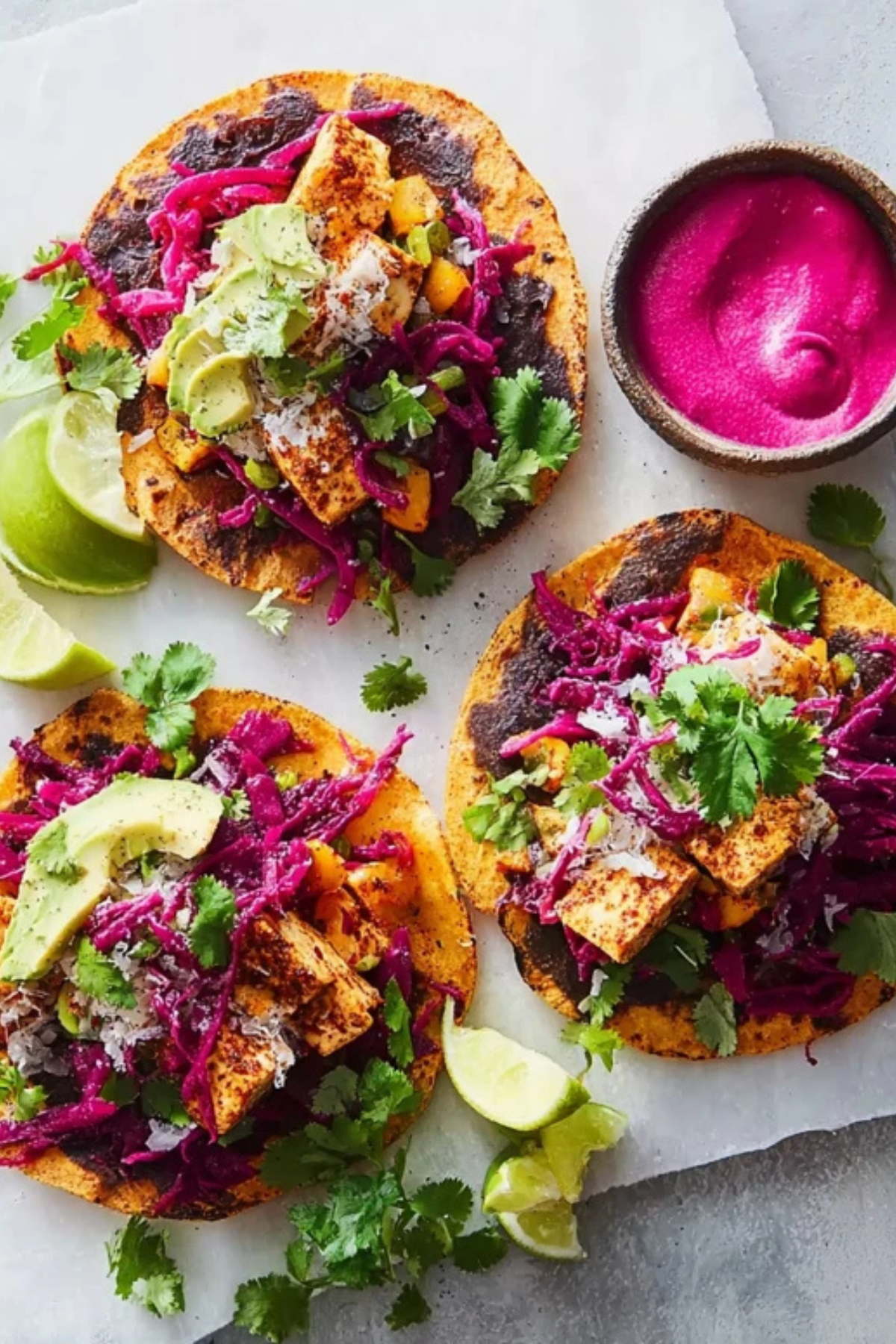Cajun Spiced Tofu Tostadas with Beet Crema