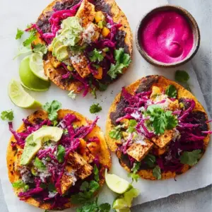 Cajun Spiced Tofu Tostadas with Beet Crema
